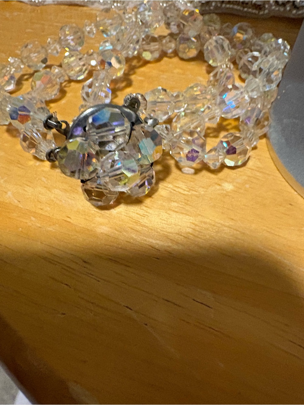 Crystal Bead Stretch Bracelet - Clear Aurora Borealis